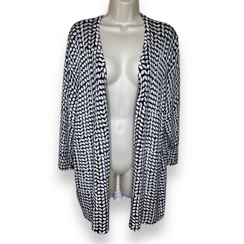 Lane Bryant Open Front Cardigan Sweater Leaf Print Black Gray Cream Women 14 16